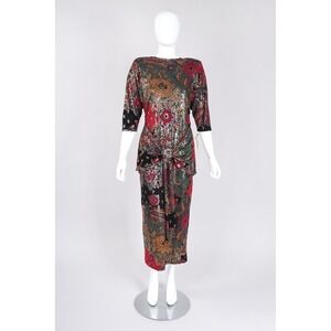 Janine London Paris New York‎ Gold Metallic Abstract Print Dress Size Medium